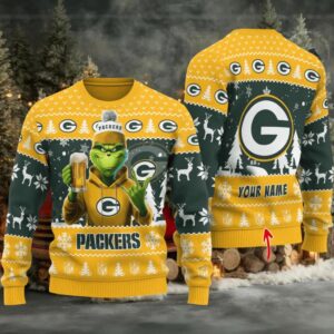 Green Bay Packers Grinch With Beer Ugly Christmas Sweater