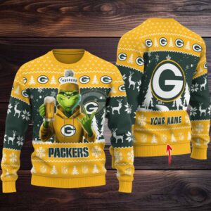 Green Bay Packers Grinch With Beer Ugly Christmas Sweater