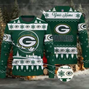 Green Green Bay Packers NFL Ugly Christmas Sweater Name Customized