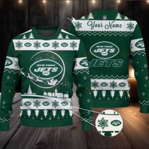 Green New York Jets NFL Ugly Christmas Sweater Name Customized