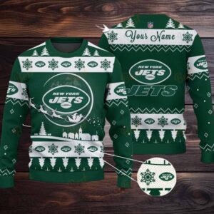 Green New York Jets NFL Ugly Christmas Sweater Name Customized