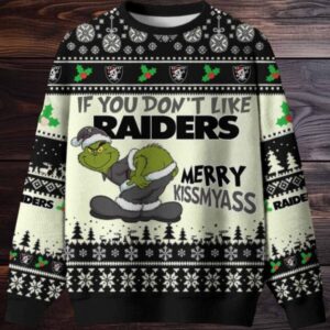 Grinch If You Dont Like Las Vegas Raiders Merry Kissmyass Ugly Christmas Sweater Men Women