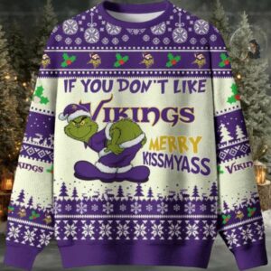 Grinch If You Dont Like Minnesota Vikings Merry Kissmyass Ugly Christmas Sweater Men Women For Sale