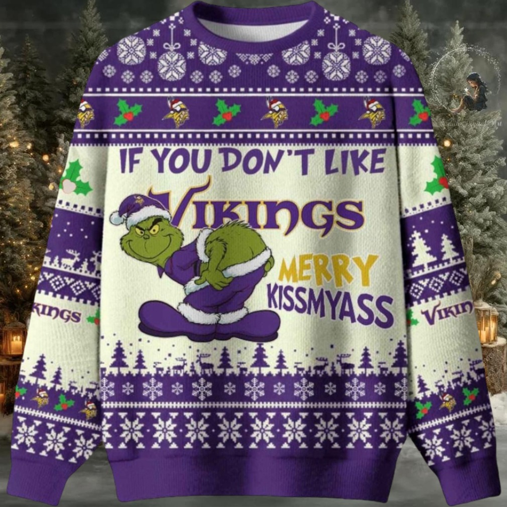 Grinch If You Dont Like Minnesota Vikings Merry Kissmyass Ugly Christmas Sweater Men Women For Sale Grinch If You Dont Like Minnesota Vikings Merry Kissmyass Ugly Christmas Sweater Men Women For Sale