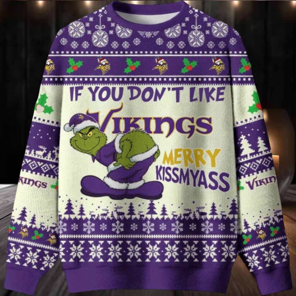 Grinch If You Dont Like Minnesota Vikings Merry Kissmyass Ugly Christmas Sweater Men Women For Sale Grinch If You Dont Like Minnesota Vikings Merry Kissmyass Ugly Christmas Sweater Men Women For Sale
