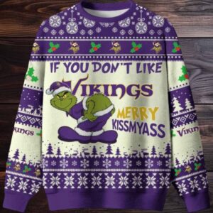 Grinch If You Dont Like Minnesota Vikings Merry Kissmyass Ugly Christmas Sweater Men Women For Sale