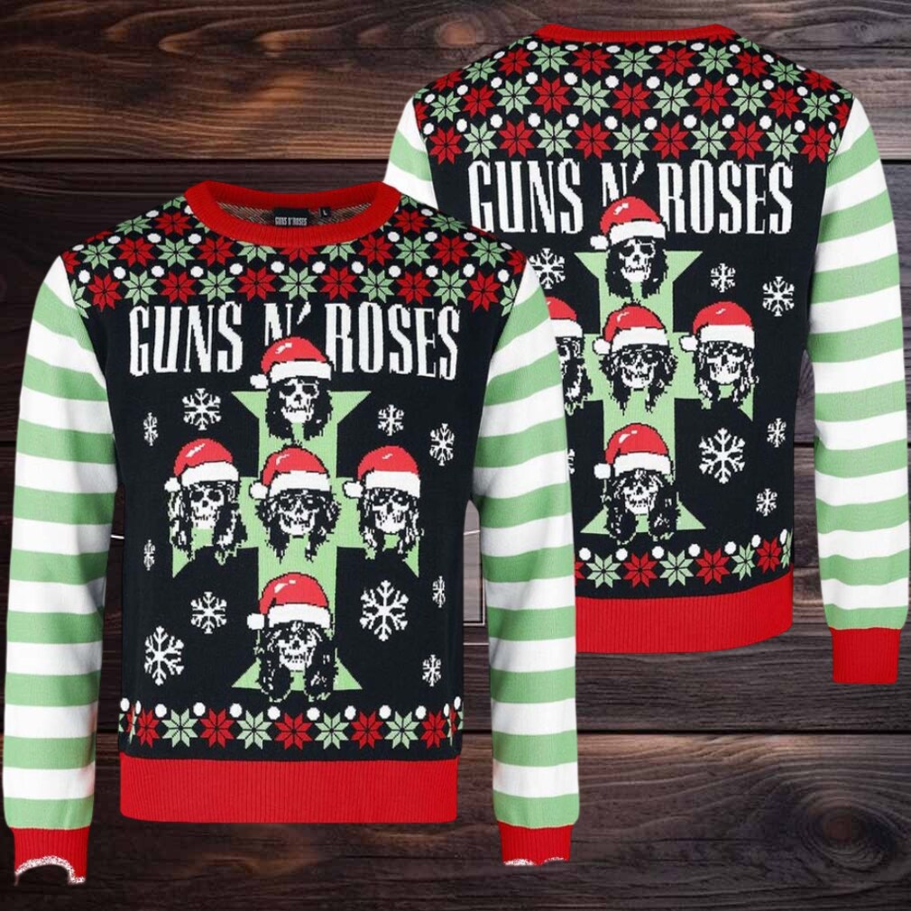 Guns N Roses Band Cross Logo Skeletons With Santa Hats Xmas Holiday Jumper Multicolor Ugly Christmas Sweater Guns N Roses Band Cross Logo Skeletons With Santa Hats Xmas Holiday Jumper Multicolor Ugly Christmas Sweater