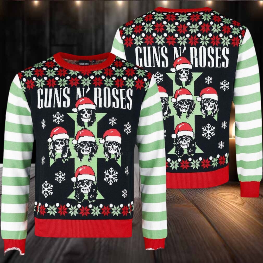 Guns N Roses Band Cross Logo Skeletons With Santa Hats Xmas Holiday Jumper Multicolor Ugly Christmas Sweater Guns N Roses Band Cross Logo Skeletons With Santa Hats Xmas Holiday Jumper Multicolor Ugly Christmas Sweater