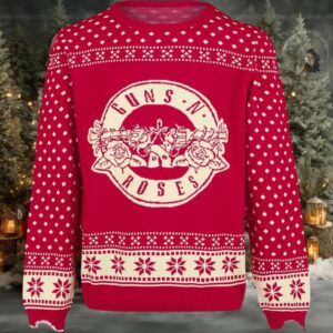 Guns N Roses Big Logo With Snowflakes Pattern Knitted Red Christmas Ugly Sweater