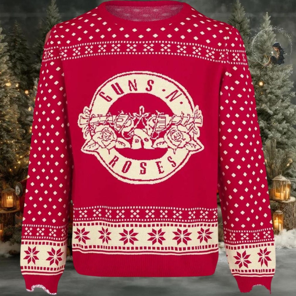 Guns N Roses Big Logo With Snowflakes Pattern Knitted Red Christmas Ugly Sweater Guns N Roses Big Logo With Snowflakes Pattern Knitted Red Christmas Ugly Sweater