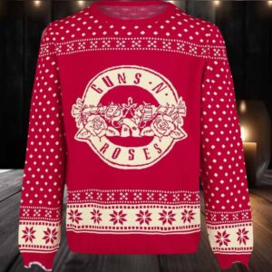 Guns N Roses Big Logo With Snowflakes Pattern Knitted Red Christmas Ugly Sweater