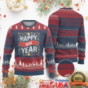 Happy New Year 2025 Ugly Christmas Sweater Confetti Fireworks Party Supplies Family Matching