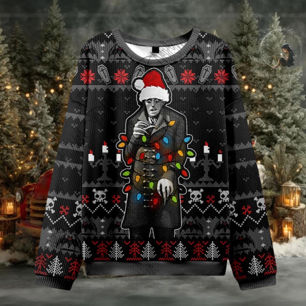 Person wearing Bloody Christmas Ugly Sweatshirts at a themed party