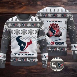 Houston Texans Bulls On Parade Ugly Christmas Sweater Best Grey White