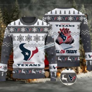 Houston Texans Bulls On Parade Ugly Christmas Sweater Best Grey White