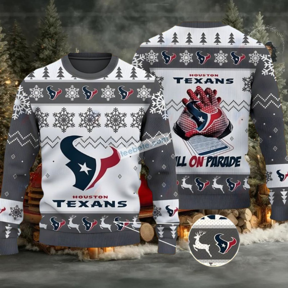 Houston Texans Bulls On Parade Ugly Christmas Sweater Best Grey White Houston Texans Bulls On Parade Ugly Christmas Sweater Best Grey White