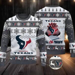 Houston Texans Bulls On Parade Ugly Christmas Sweater Best Grey White