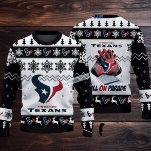 Houston Texans Bulls On Parade Ugly Christmas Sweater Funny Black White
