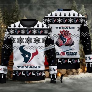 Houston Texans Bulls On Parade Ugly Christmas Sweater Funny Black White