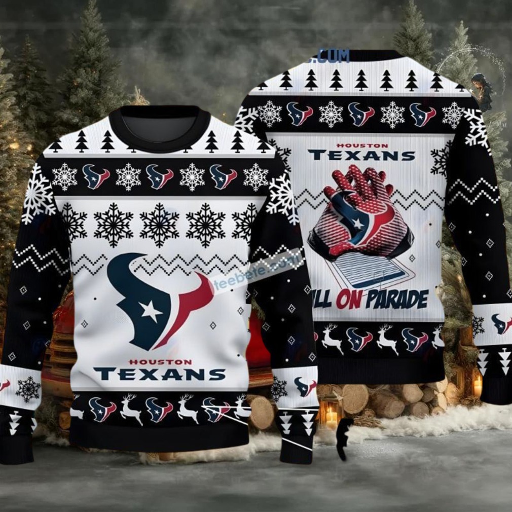 Houston Texans Bulls On Parade Ugly Christmas Sweater Funny Black White Houston Texans Bulls On Parade Ugly Christmas Sweater Funny Black White