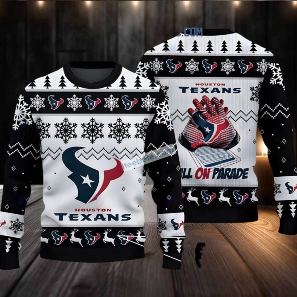 Houston Texans Bulls On Parade Ugly Christmas Sweater Funny Black White Houston Texans Bulls On Parade Ugly Christmas Sweater Funny Black White