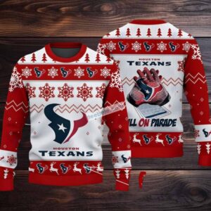 Houston Texans Bulls On Parade Ugly Christmas Sweater Funny Red White