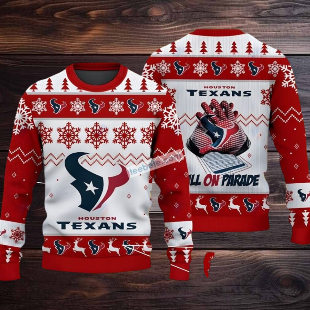 Houston Texans Bulls On Parade Ugly Christmas Sweater Funny Red White Houston Texans Bulls On Parade Ugly Christmas Sweater Funny Red White