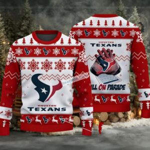 Houston Texans Bulls On Parade Ugly Christmas Sweater Funny Red White