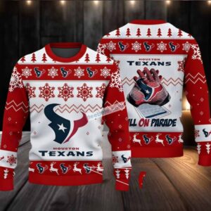 Houston Texans Bulls On Parade Ugly Christmas Sweater Funny Red White