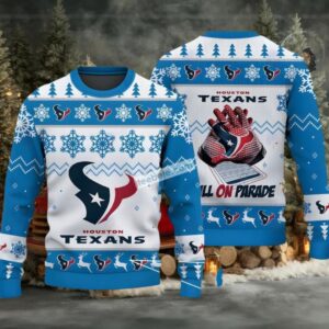 Houston Texans Bulls On Parade Ugly Christmas Sweater White Blue