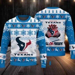 Houston Texans Bulls On Parade Ugly Christmas Sweater White Blue