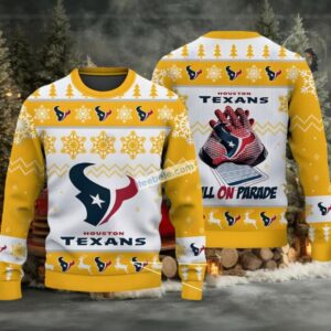 Houston Texans Bulls On Parade Ugly Christmas Sweater Yellow White