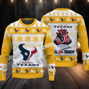 Houston Texans Bulls On Parade Ugly Christmas Sweater Yellow White
