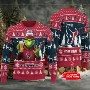 Houston Texans Grinch With Beer Ugly Christmas Sweater