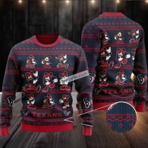 Houston Texans Mickey Mouse Ugly Christmas Sweater Womens Red
