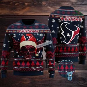 Houston Texans Santa Golden Skull Ugly Christmas Sweater Red