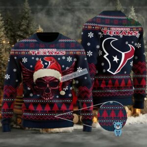Houston Texans Santa Golden Skull Ugly Christmas Sweater Red