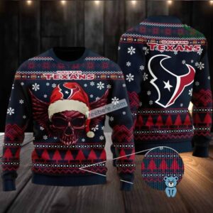 Houston Texans Santa Golden Skull Ugly Christmas Sweater Red