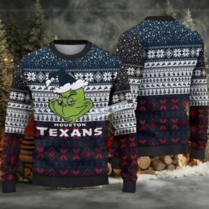 Houston Texans Santa Grinch Ugly Christmas Sweater Black Red