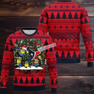 Houston Texans Santa Minion Ugly Christmas Sweater Cheap Red Black