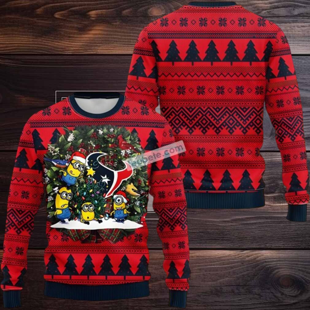 Houston Texans Santa Minion Ugly Christmas Sweater Cheap Red Black Houston Texans Santa Minion Ugly Christmas Sweater Cheap Red Black