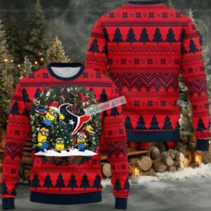 Houston Texans Santa Minion Ugly Christmas Sweater Cheap Red Black