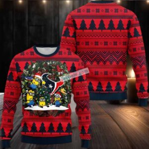 Houston Texans Santa Minion Ugly Christmas Sweater Cheap Red Black