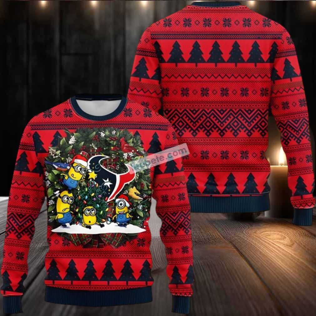 Houston Texans Santa Minion Ugly Christmas Sweater Cheap Red Black Houston Texans Santa Minion Ugly Christmas Sweater Cheap Red Black