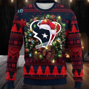 Houston Texans Santaa Christmas Wreath Ugly Christmas Sweater Black Red