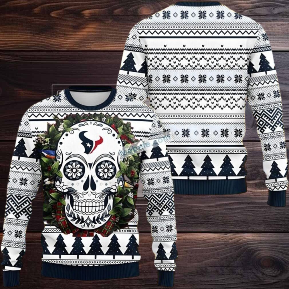 Houston Texans Skull Christmas Wreath Ugly Christmas Sweater Family White Houston Texans Skull Christmas Wreath Ugly Christmas Sweater Family White