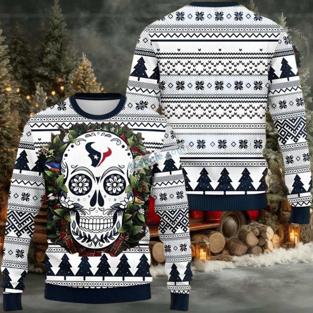 Houston Texans Skull Christmas Wreath Ugly Christmas Sweater Family White Houston Texans Skull Christmas Wreath Ugly Christmas Sweater Family White