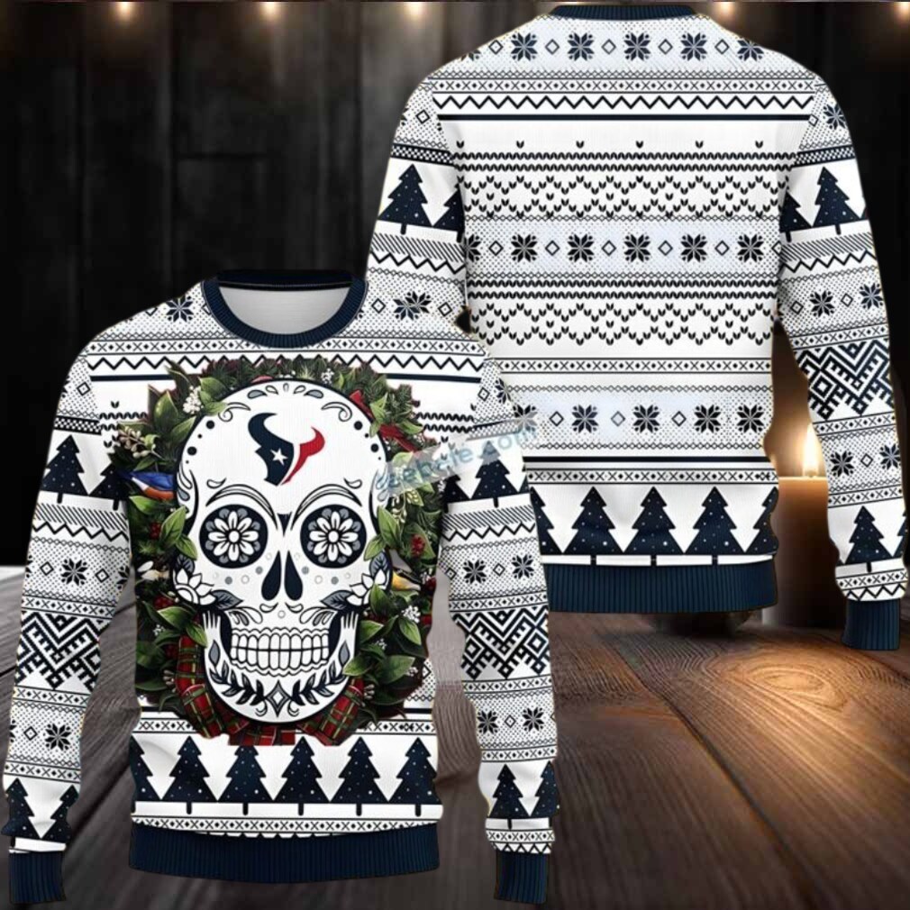 Houston Texans Skull Christmas Wreath Ugly Christmas Sweater Family White Houston Texans Skull Christmas Wreath Ugly Christmas Sweater Family White