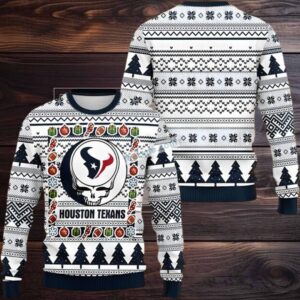 Houston Texans Skull Ugly Christmas Sweater Naughty White