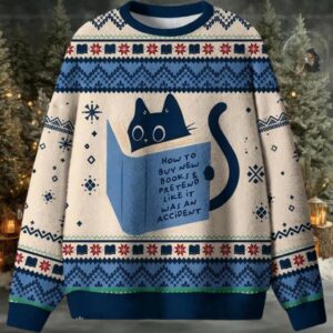How to Buy New Books Funny Black Cat Ugly Christmas Sweater
